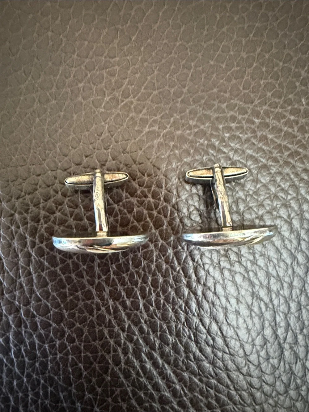 Vintage Oval Cuff Links in Two-Tone Geometric Design in Polished Silver & Gold